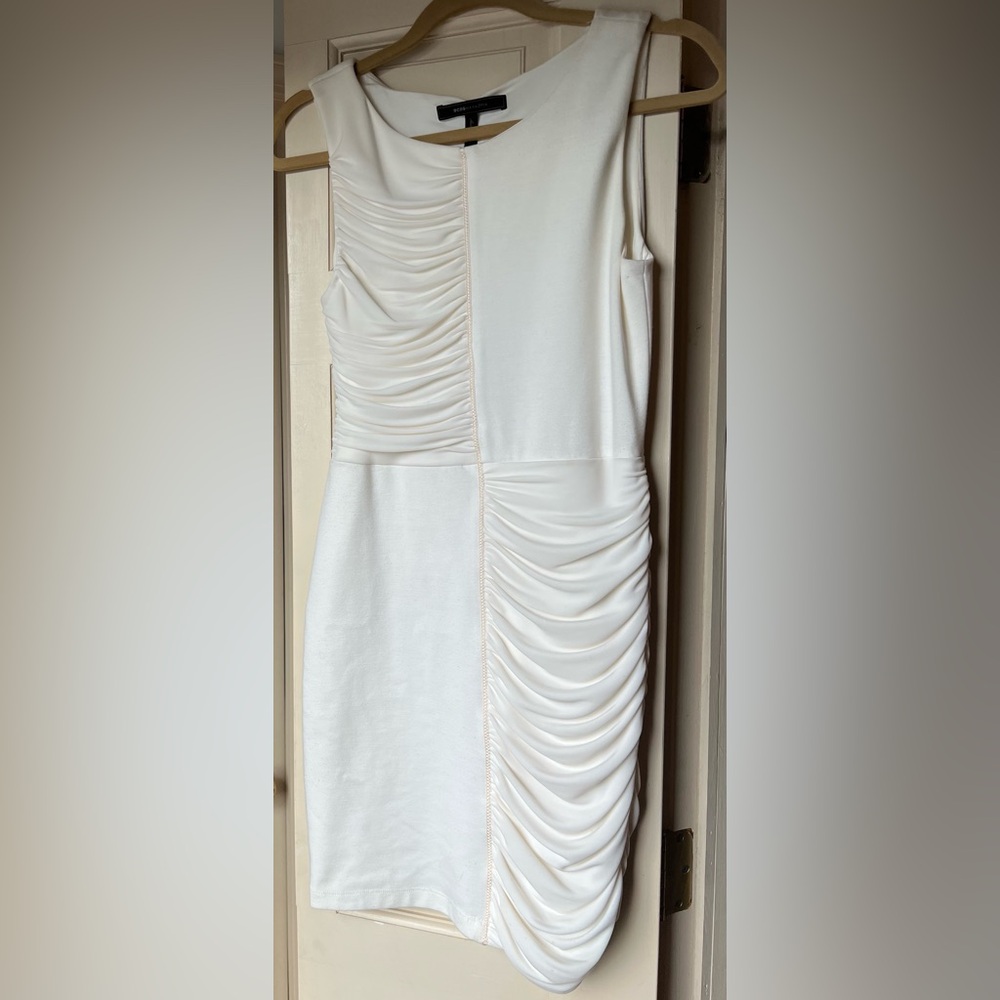 BCBGMaxAzria White Ruched Mini Dress